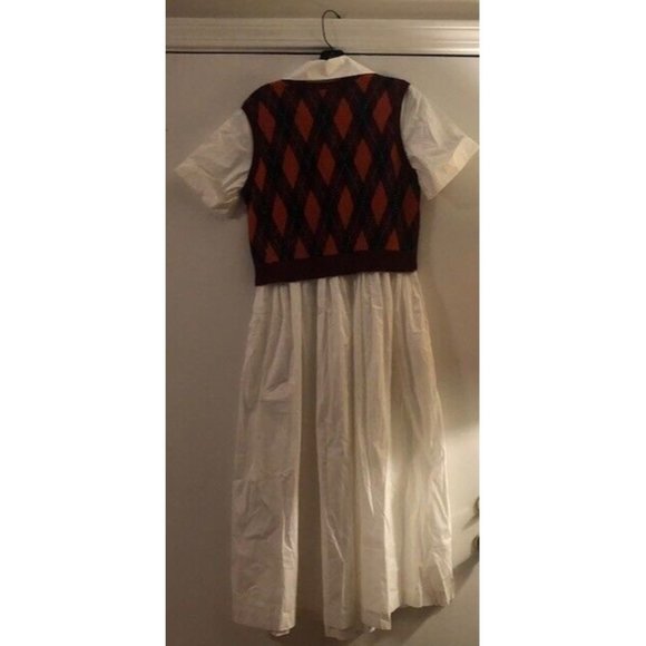 NWT $345 STAUD JACK KNAVE ARGYLE VEST BODICE WHITE COTTON MIDI DRESS SIZE SMALL - Picture 7 of 8